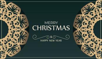 Festive Brochure Happy New Year in dark green color with winter yellow pattern vector