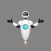 The friendly white flying robot makes a helpless gesture. Welcome robot. Good for apps and games. Vector. vector