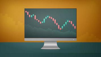 Monitor displaying stock market quotes. The graph tends to go down. Investment trading in the stock market. Banner with text under the place. Vector illustration.