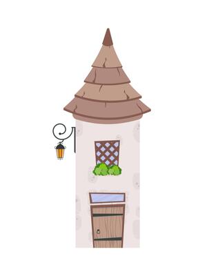 Fairy tale house with a tower and a lantern illustration