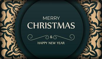 A green and gold christmas card with a circular frame vector