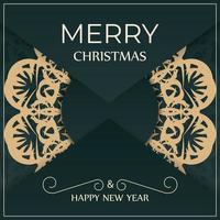 Festive Brochure Happy New Year in dark green color with luxurious yellow pattern vector
