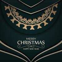 Christmas card with gold ornament and green background vector