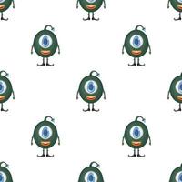 Seamless pattern with one-eyed round green monster. Good for postcards, backdrops, gift paper and books. Vector. vector