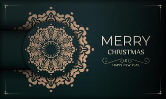 Christmas card with gold ornament on dark background vector