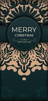 Greeting card template Merry Christmas and Happy New Year in dark green color with abstract yellow pattern vector