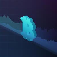 Bitcoin sign in isometric illustration. Background with financial charts. Analytics, business or financial exchange trading concept. . vector