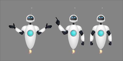 Set of white flying robots. Chat bots. Good for app and game design. Realistic style. Vector. vector