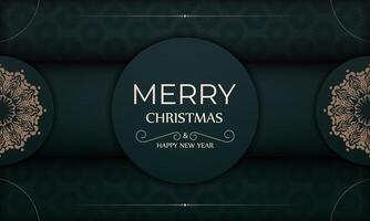 A green and gold merry christmas card with a circular pattern vector