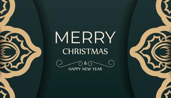 Merry christmas and happy new year dark green flyer with abstract yellow pattern vector