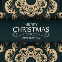 Christmas card with ornate pattern on a green background vector