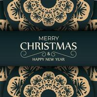 Festive Brochure Merry Christmas in dark green color with abstract yellow ornament vector