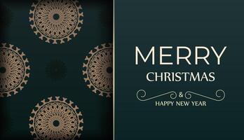 Template for Greeting Brochure Happy New Year in dark green color with winter yellow ornament vector