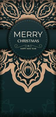 Christmas card with ornate design on dark green background