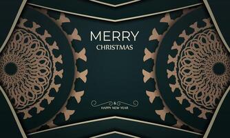 Christmas card with ornate design on dark green background vector