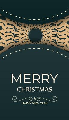 Merry christmas dark green color greeting flyer template with luxury yellow ornament