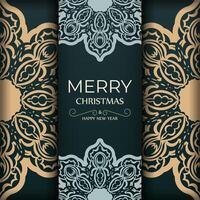 Christmas card with gold and green ornament pattern vector