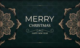 Christmas card with ornate design on dark green background vector