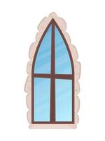 Old windows with stone cladding. Cartoon style. Vector illustration.