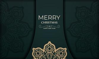 Festive Brochure Merry Christmas dark green with vintage yellow pattern vector