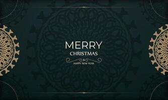 A black and gold christmas card with a circular pattern vector