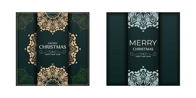 Merry christmas flyer template dark green color with winter yellow ornament vector