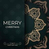 Dark green happy new year brochure with winter yellow pattern vector