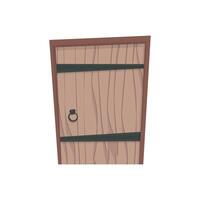 Wooden door with a ring on it, cartoon style vector
