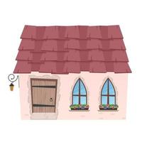 House in flat cartoon style. Small country house. Isolated on white background. Vector illustration.