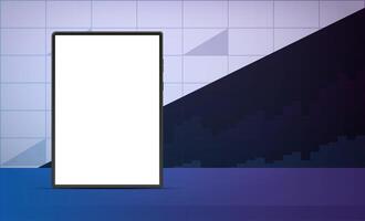 Tablet with a white screen on the background of financial charts. The concept of analytics, business or trading on the financial exchange. illustration. vector