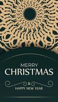 Template Greeting Brochure Merry Christmas dark green with luxury yellow ornament vector