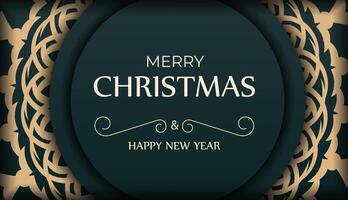 A green and gold christmas card with a circular frame vector