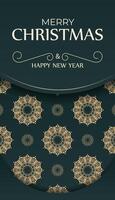 Brochure template Merry christmas and happy new year dark green color with luxury yellow pattern vector