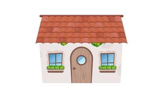 Small fairy house. Stone building with windows, door and roof. Cartoon style. For the design of games, postcards and books. Isolated. Vector illustration.