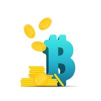 Bitcoin sign and gold coins isolated on white background. Element for design on the theme of finance and investment. Vector. vector