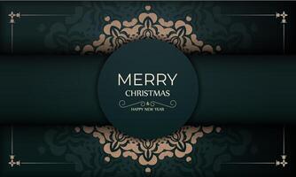 A green and gold christmas card with a circular pattern vector