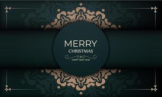 Template greeting card Happy New Year dark green color with luxurious yellow ornament vector