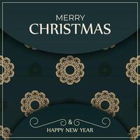 Christmas card with gold ornament pattern on dark green background vector