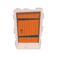 Puerta de entrada de madera rectangular antigua. revestimiento de piedra. estilo de dibujos animados aislado. vector. vector