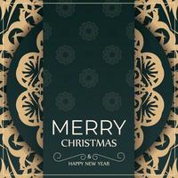Festive Brochure Happy New Year dark green color with vintage yellow pattern vector