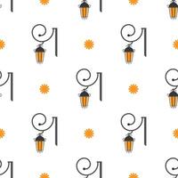 Seamless pattern with a street lamp. Good of the day for backgrounds, brown paper and books. Vector illustration. Flat style.