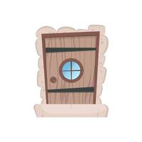 Wooden door with window, isolated on white background vector