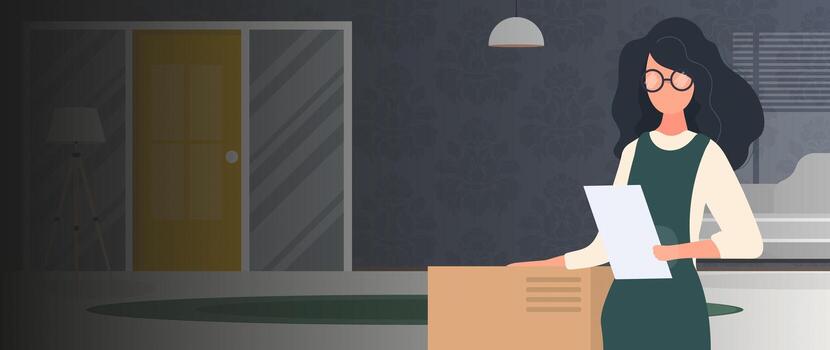 A woman holding a box in her hand while standing in a room vector