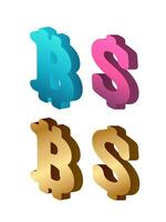 Dollar and bitcoin icon in isometric style. Isolated. . vector