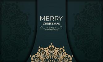 Christmas card with gold ornament on dark green background vector