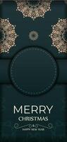 A green and gold christmas card with a black frame vector