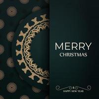 Template Greeting Brochure Merry Christmas dark green with winter yellow ornament vector