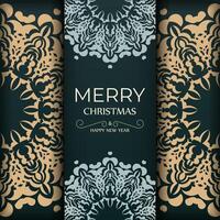 Merry christmas flyer template dark green color with vintage yellow ornament vector