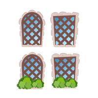 A set of old windows with stone cladding. Wooden lattice on an old window. Isolated. Vector. vector