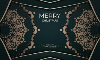 Christmas card with gold and green background vector